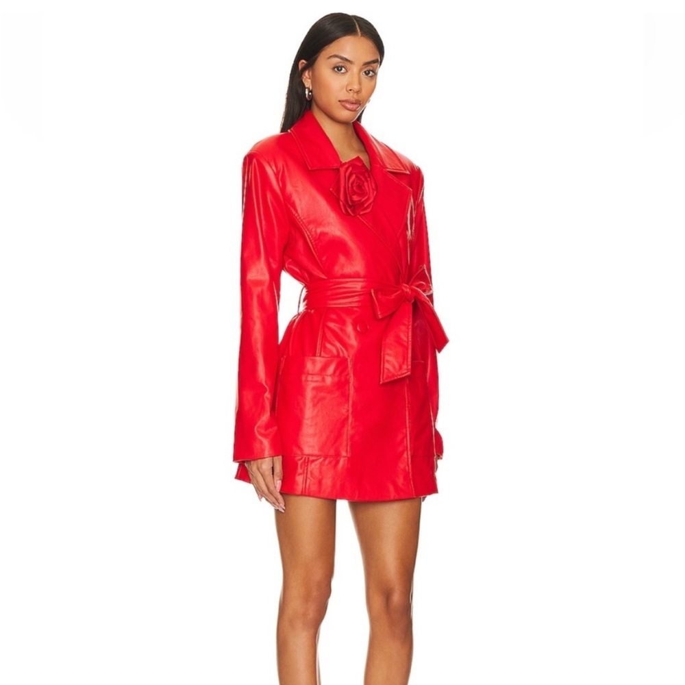 NWT For Love and Lemons PAISLEY RED VEGAN LEATHER DRESS / Jacket size S